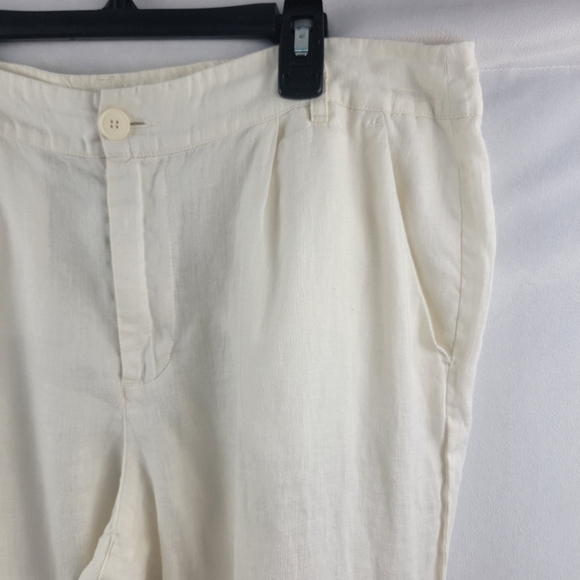 Benetton pure linen front pleat straight leg cropped pant Size 12 EUR 48 - Picture 3 of 7